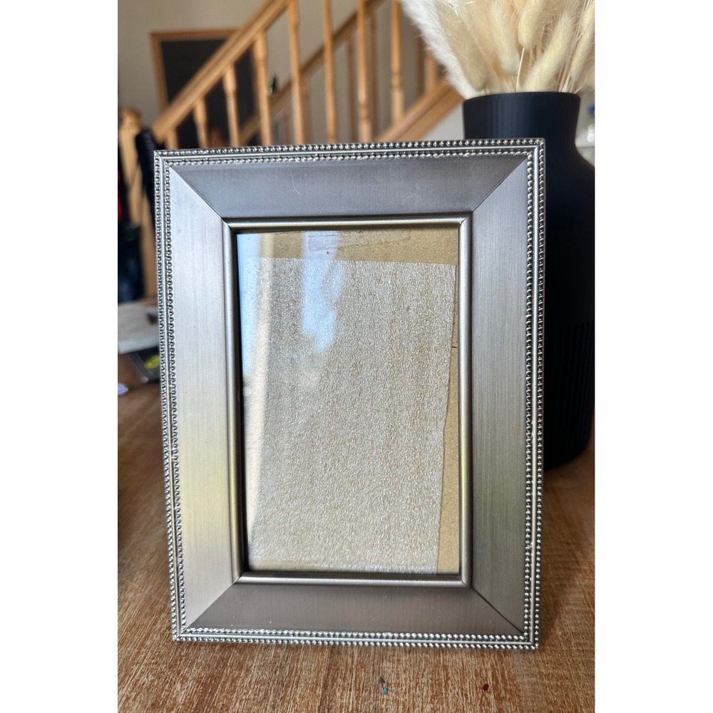 Green Tree Gallery Brushed Silver Beaded 6x8 Tabletop Photo Frame Classic Style